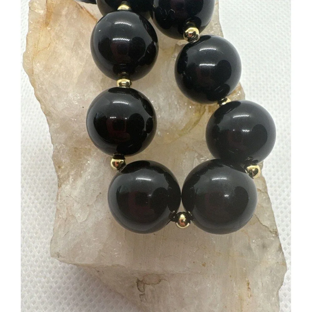 Vintage Monet Signed Graduated Round Black‎ Plastic Beaded 19'' Necklace Retro